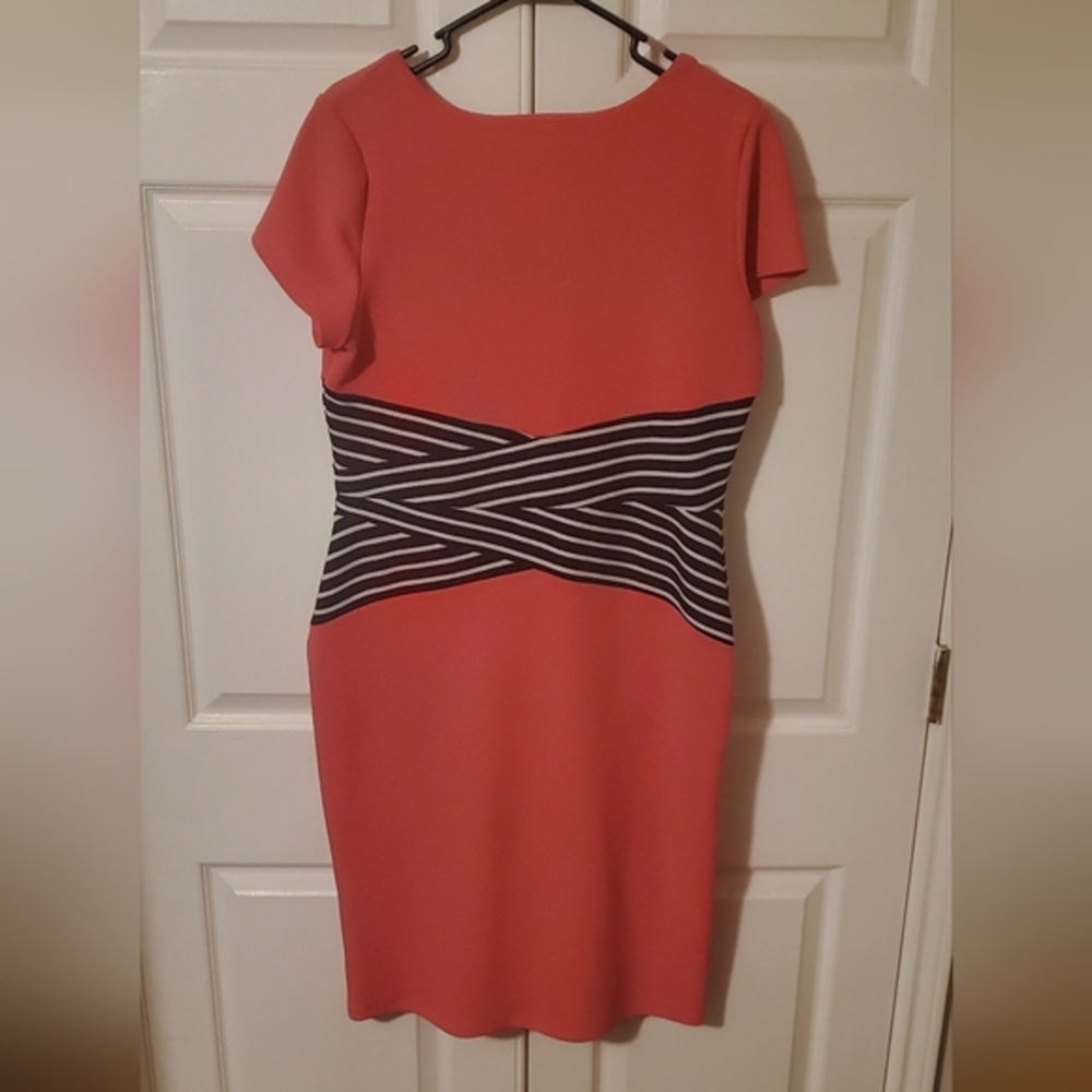 Shelby & Palmer Coral Dress with Black Stripes